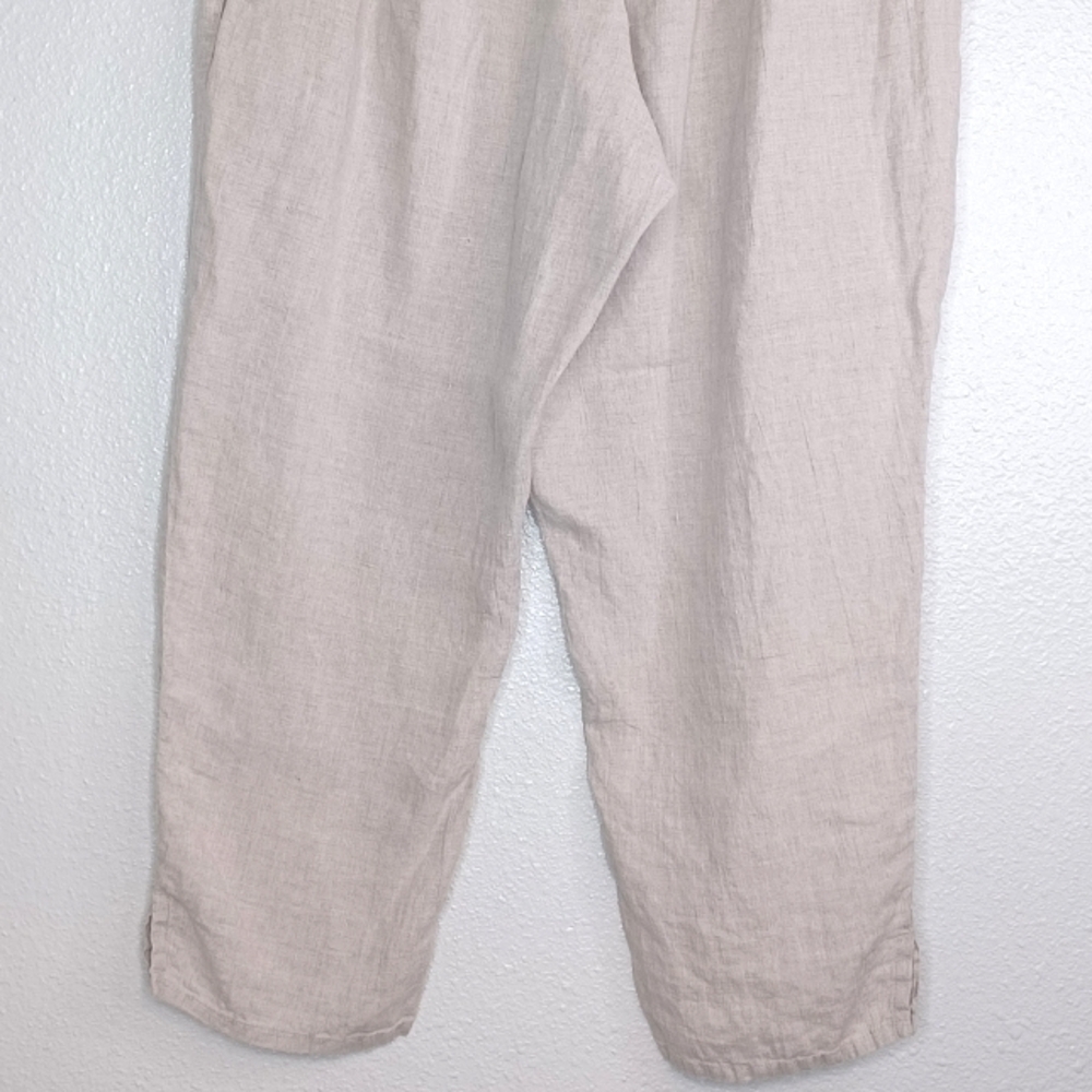 Flax 100% Linen Oatmeal Lagenlook Pull-On Sz L Pants - Picture 6 of 14